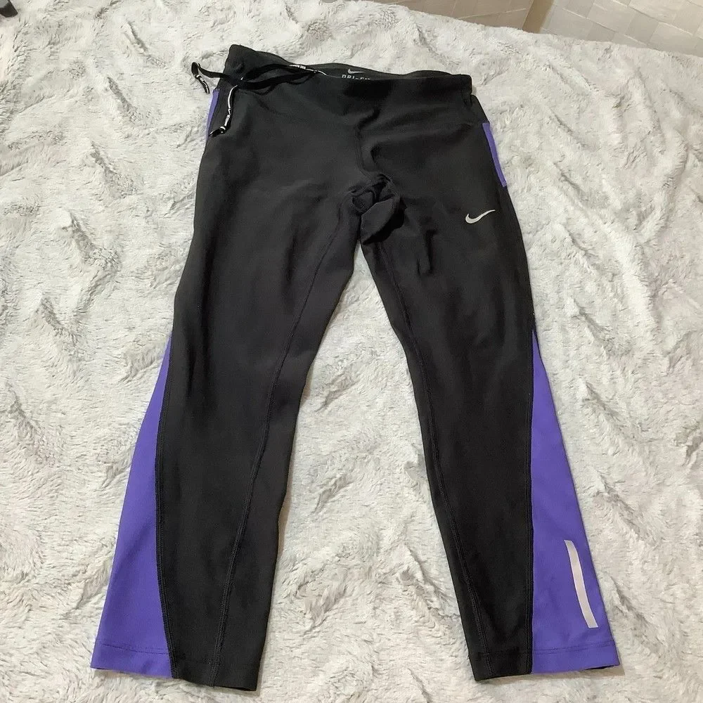 Nike dri fit cropped leggings size XS black - charcoal and purple